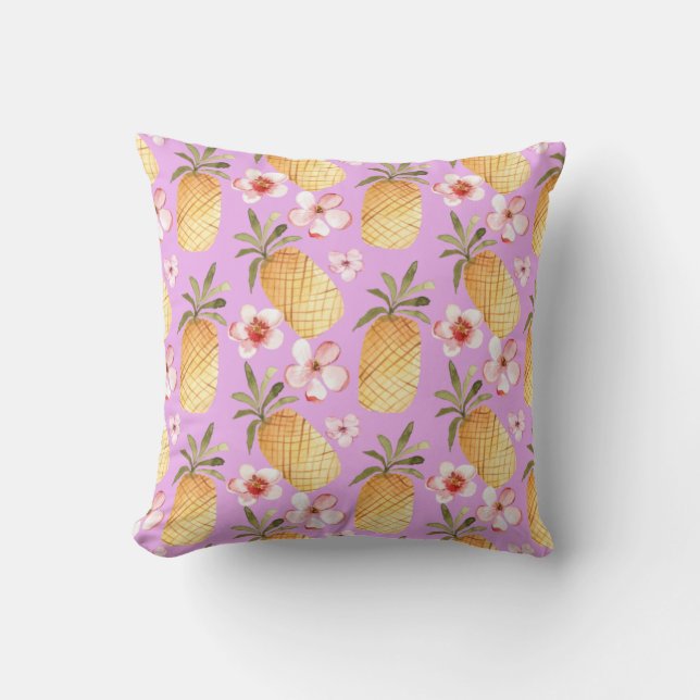 Tropischer Retro-Ananas-Druck auf lila Hintergrund Kissen (Vorderseite)