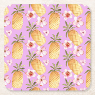 Tropischer Retro-Ananas-Druck auf lila Hintergrund Rechteckiger Pappuntersetzer