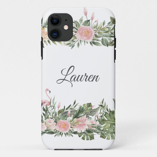 Tropischer rosa Flamingo-Aquarell-Handy-Fall Case-Mate iPhone Hülle (Rückseite)