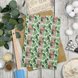 Tropischer Rosa Flamingo Grüne Palmwedel Lilie Geschirrtuch