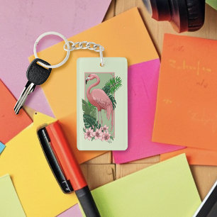 Tropischer Rosa Flamingo Grüne Palmwedel Lilie Schlüsselanhänger