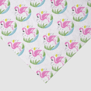 Tropischer Rosa Flamingo im Wasser, Sonne, Wolken Seidenpapier