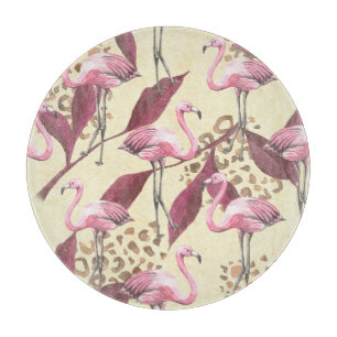 Tropischer rosa Flamingo, Leopardenmuster. Schneidebrett