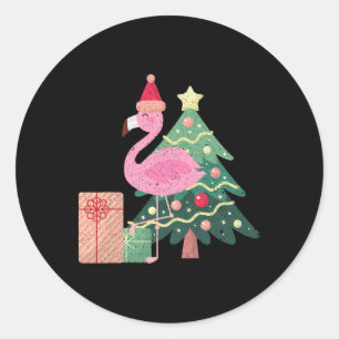 Tropischer Rosa Flamingo Sommerurlaub Weihnachten Runder Aufkleber