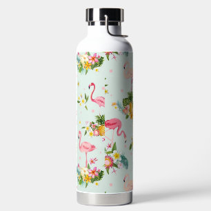 Tropischer Rosa-Flamingo und Blumenmuster Trinkflasche