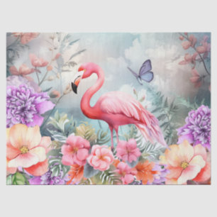 Tropischer Rosa Flamingo & Wasserfarben-Blumen Seidenpapier