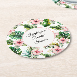 Tropischer rosa Hibiskus Blumen Brautparty Runder Pappuntersetzer