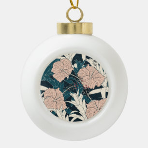 Tropischer rosa Hibiskus, dunkler Hintergrund Keramik Kugel-Ornament