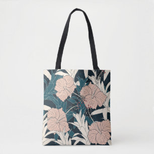 Tropischer rosa Hibiskus, dunkler Hintergrund Tasche