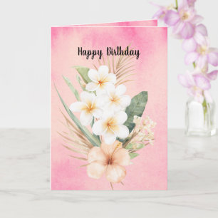 Tropischer rosa Pfirsich-Hibiskus-Plumeria-Birthda Karte