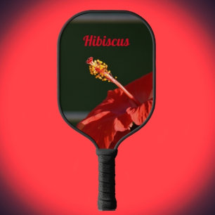 Tropischer Roter Hibiskus Blume Schwarze Flora Pickleball Schläger