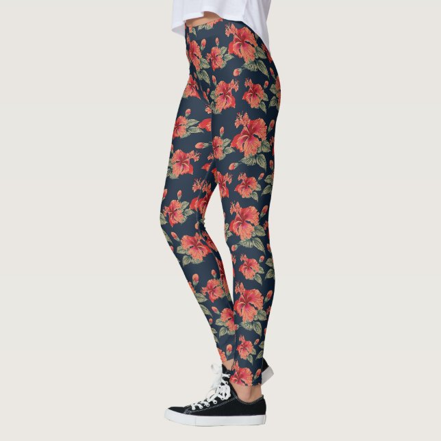 Tropischer Roter Hibiskus Leggings (Links)