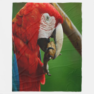 Tropischer Roter Papagei Fleecedecke