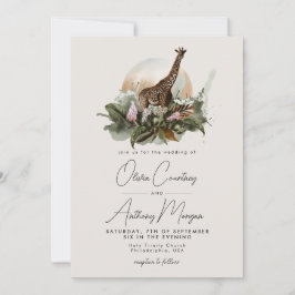 Tropischer Safari-Dschungel Giraffe Hochzeit Einladung