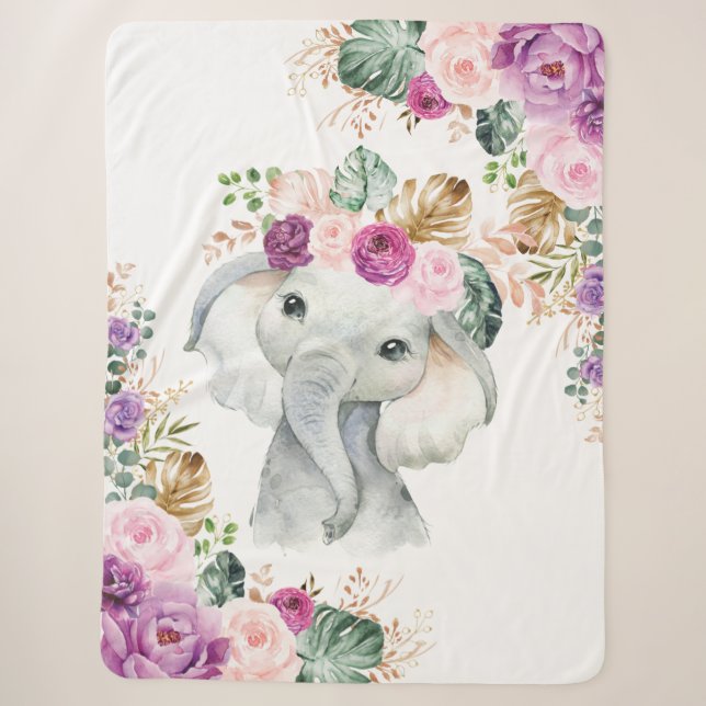 Tropischer Safari Elefant Blush Violett Sherpadecke (Vorderseite)