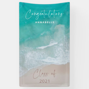 Tropischer Sand Strand Meer Graduierte Glückwünsch Banner