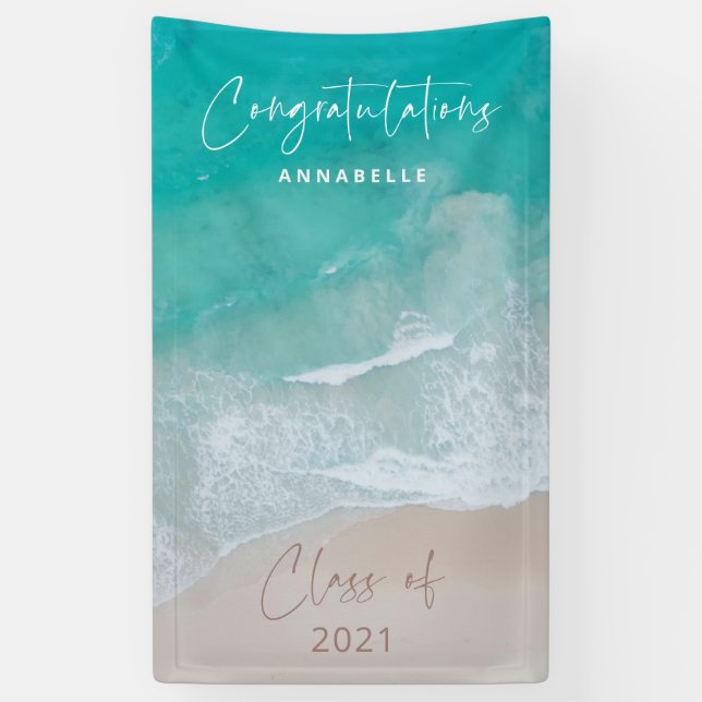 Tropischer Sand Strand Meer Graduierte Glückwünsch Banner (Vertikal)