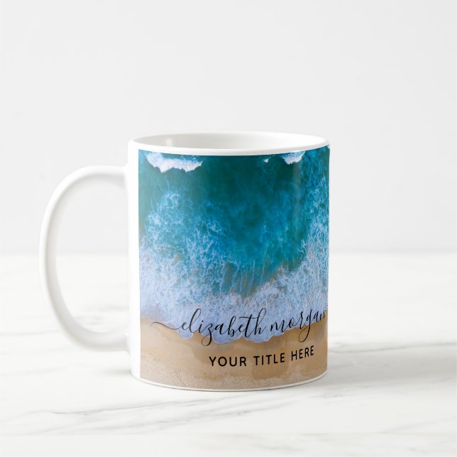 Tropischer Sand und Meereswellen Name Kaffeetasse (Links)