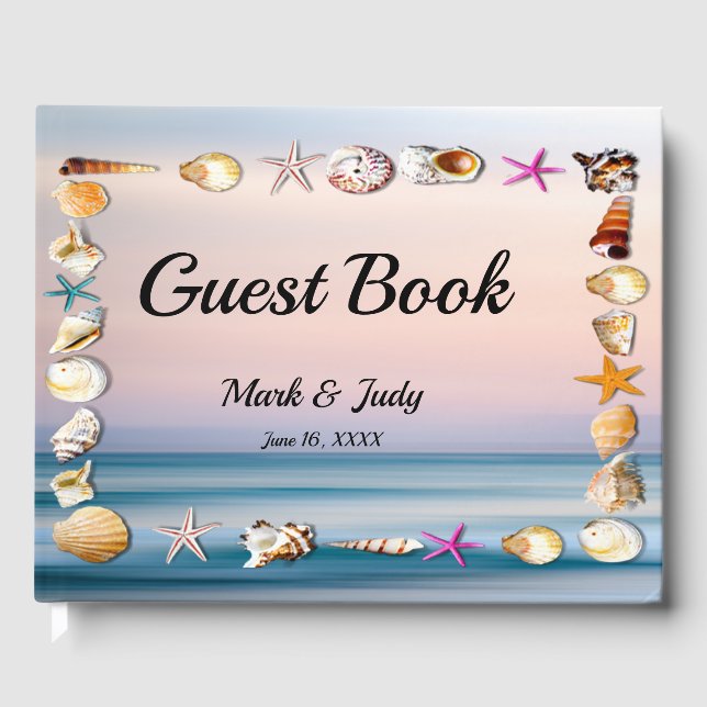 Tropischer Sandstrand und Hochzeiten von Muscheln Gästebuch (Vorderseite)