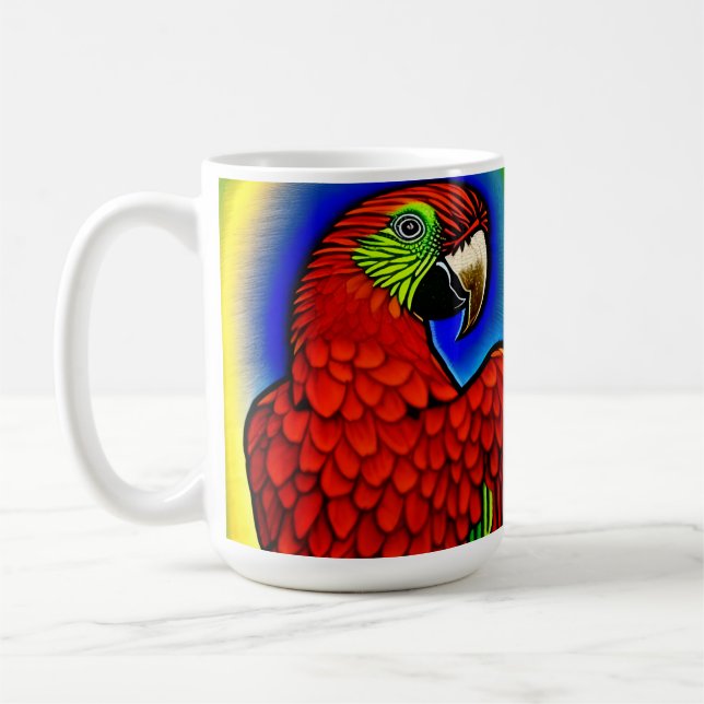 Tropischer Schatz: Abstraktes Parrot Artwork Kaffeetasse (Links)