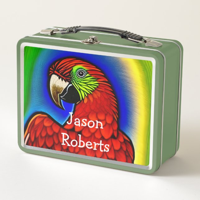 Tropischer Schatz: Abstraktes Parrot Artwork Metall Brotdose (Vorderseite)