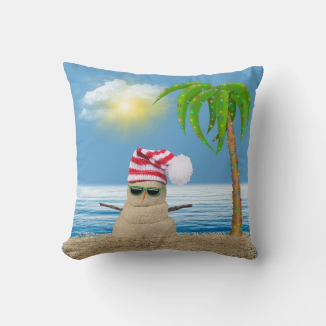 Tropischer Schneemann mit Palmenbaum Kissen (Vorderseite)