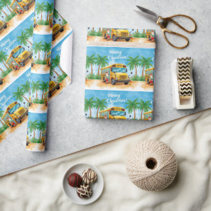 Tropischer Schulbus-Weihnachten mit Santa  Geschenkpapier