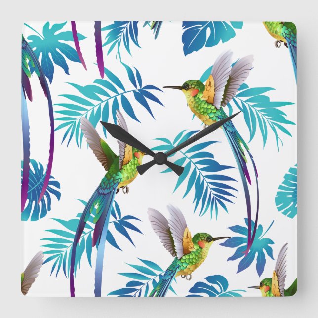 Tropischer Schwanz Hummingbirds Quadratische Wanduhr (Vorderseite)