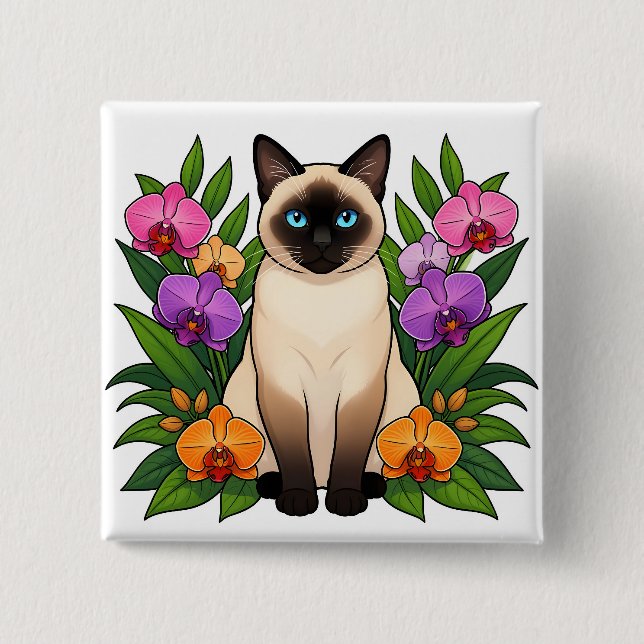 tropischer siamesischer Katzenknopf Button (Vorderseite)
