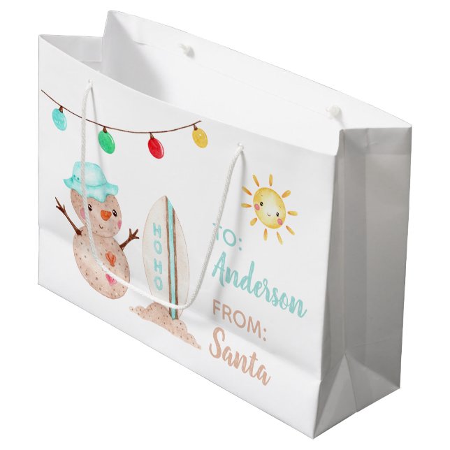 Tropischer Snowman-Geschenktasche Große Geschenktüte (Vorderseite Schrägansicht)