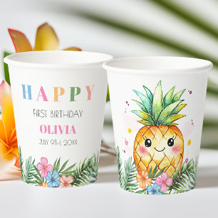 Tropischer Sommer Ananas Kinder Glücklicher 1. Geb Pappbecher