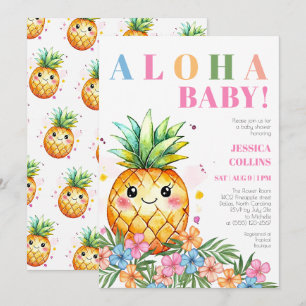 Tropischer Sommer Ananas Rosa Aloha Baby Shower Einladung