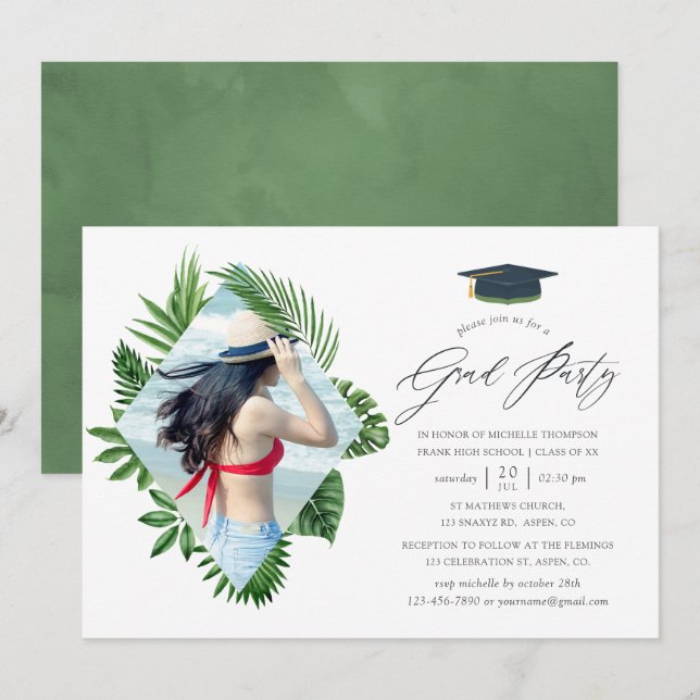 Tropischer Sommer-Beach-Graduierungsparty Einladung (Vorne/Hinten)