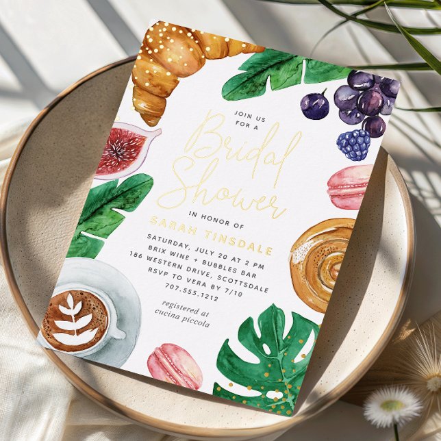 Tropischer Sommer Brautparty Brunch Gold Folieneinladung (Von Creator hochgeladen)