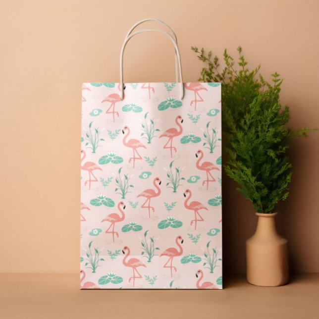Tropischer Sommer Flamingo Pastellrosa Mittlere Geschenktüte (Summer tropical Flamingo pastel pink Medium Gift Bag)