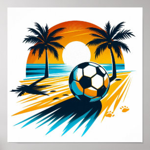 Tropischer Sommer Fußball Retro Beach Soccer Sonne Poster