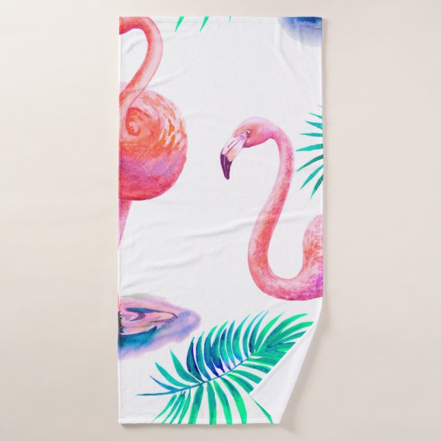 Tropischer Sommer mit Flamingos-Blätter und Exo Badehandtuch (Badehandtuch)