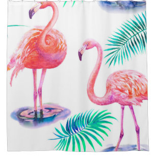 Tropischer Sommer mit Flamingos-Blätter und Exo Duschvorhang