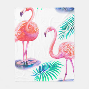 Tropischer Sommer mit Flamingos-Blätter und Exo Fleecedecke