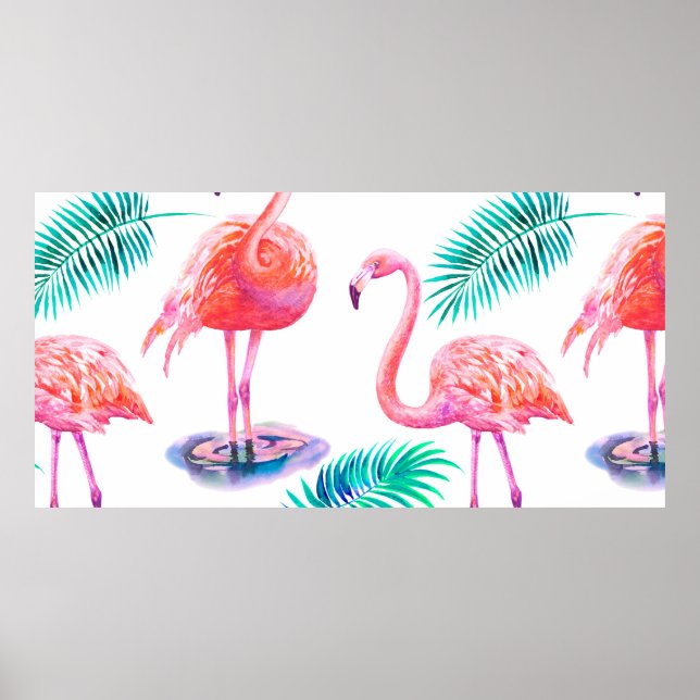 Tropischer Sommer mit Flamingos-Blätter und Exo Poster (Vorne)
