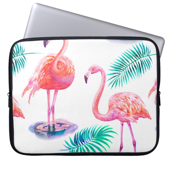 Tropischer Sommer mit Flamingos-Palmen-Blätter und Laptopschutzhülle (Vorderseite)