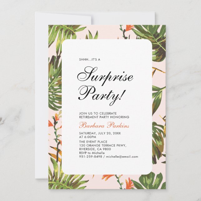 Tropischer Sommer | Modern Surprise Retirement Par Einladung (Vorderseite)