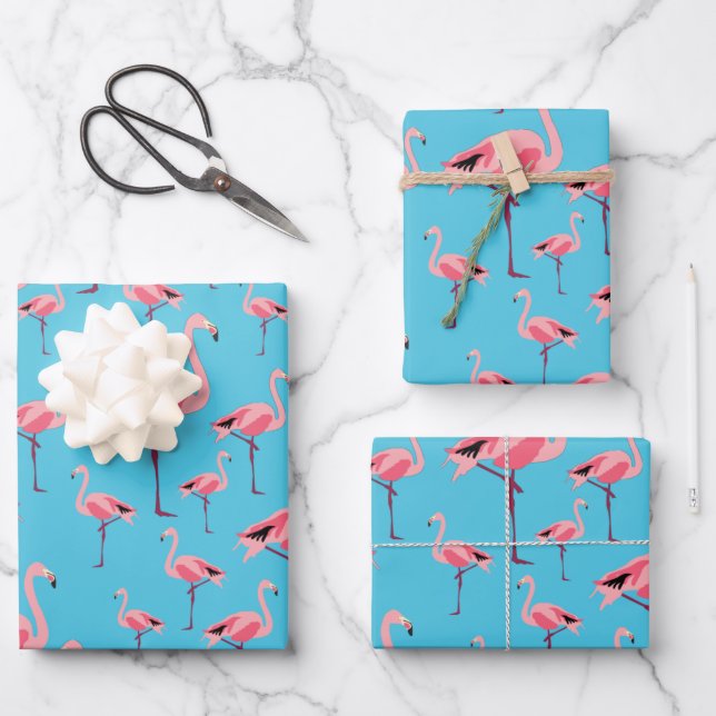 Tropischer Sommer Pink Flamingo Muster Geschenkpapier Set (Vorderseite)