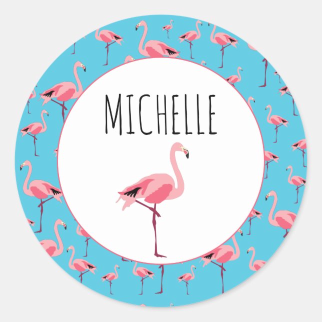 Tropischer Sommer Pink Flamingo Muster Runder Aufkleber (Vorderseite)