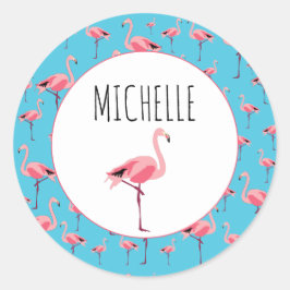 Tropischer Sommer Pink Flamingo Muster Runder Aufkleber