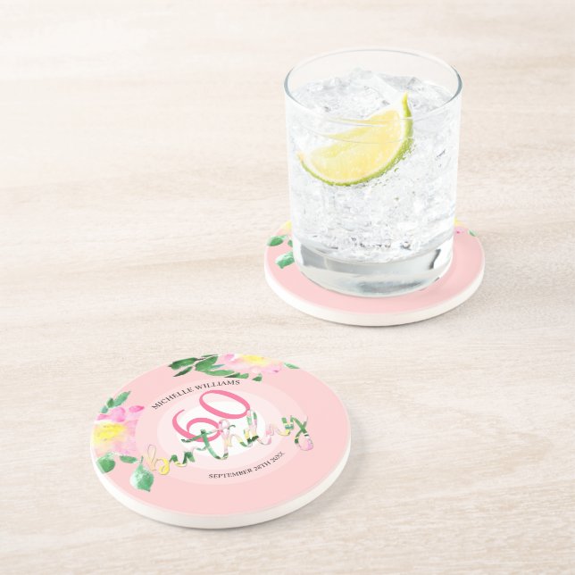 Tropischer Sommer Rosa Flora Wasserfarbe Getränkeuntersetzer (Seite)