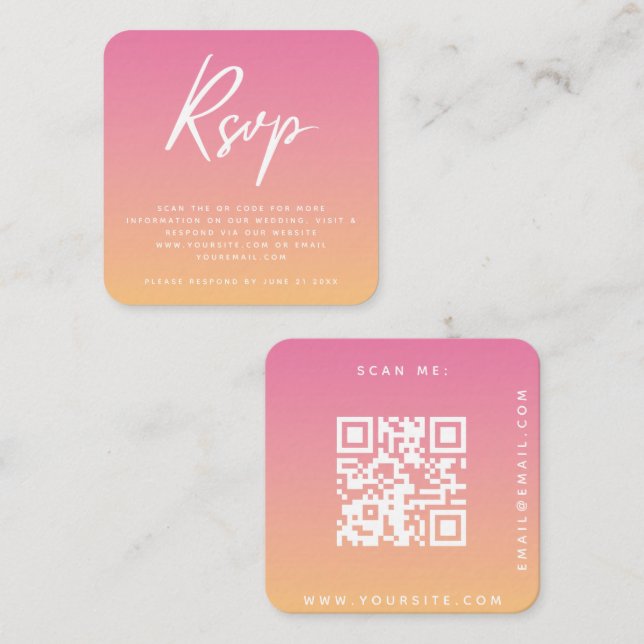 Tropischer Sommer Rosa Orange Wedding RSVP QR Code Begleitkarte (Vorne/Hinten)