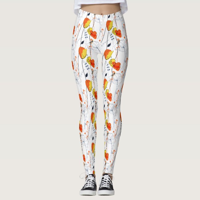 Tropischer Sommer | Schöne gelbe Blumen Design Leggings (Vorderseite)