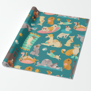 tropischer Sommer Strand Hunde Party süß Geschenkpapier
