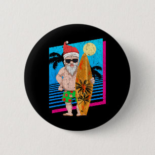 Tropischer Sommer Surfing Santa Claus Lustiges Wei Button